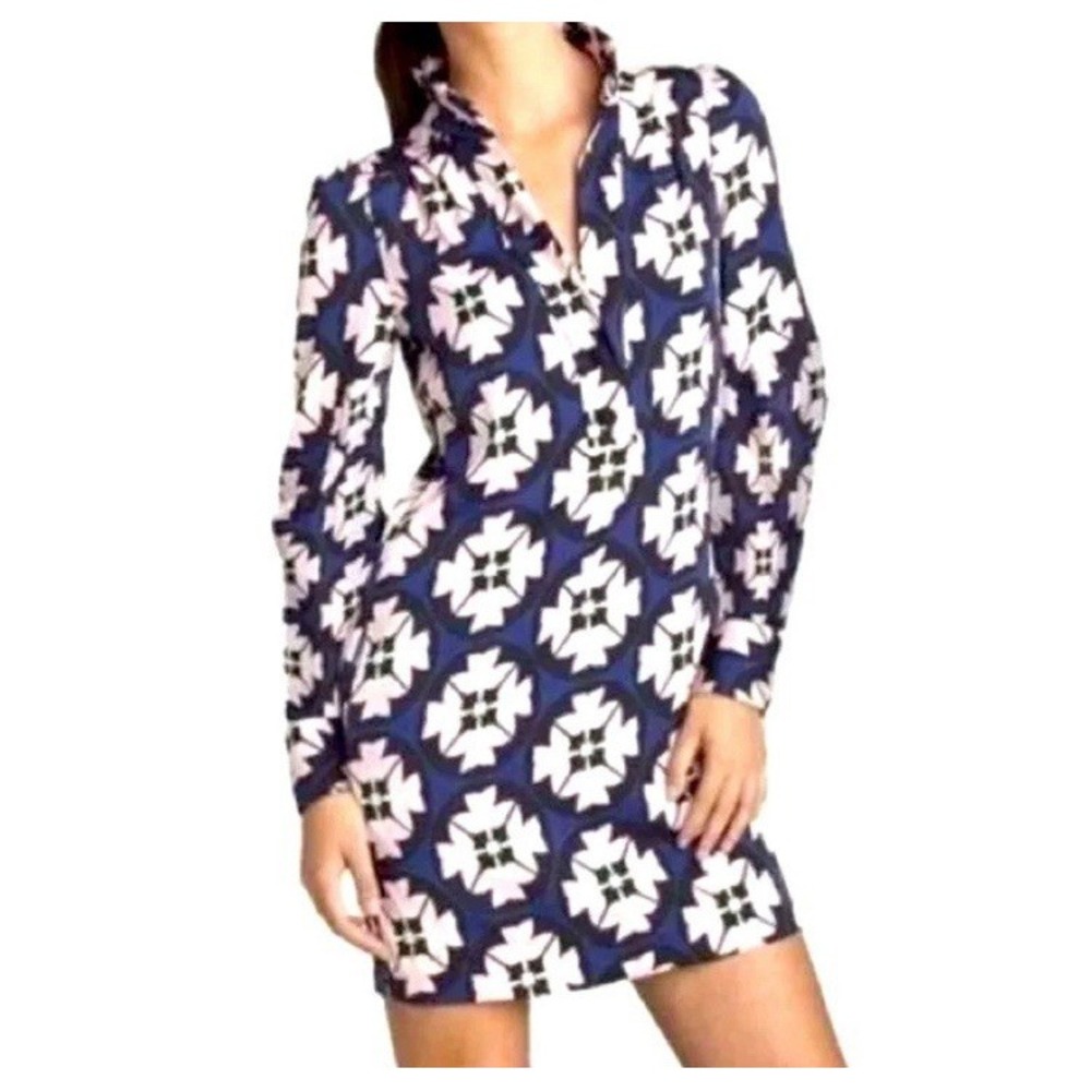DIANE VON FURSTENBERG ATHENA CAMEO BLOSSOM STRETCH SILK LONG SLEEVE DRESS SZ‎ 2